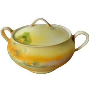 Nippon Japan Vintage Covered Handled Bowl With Matte Finish